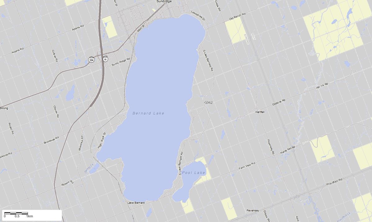 Crown Land Map of Bernard Lake in Municipality of Strong and the District of Parry Sound